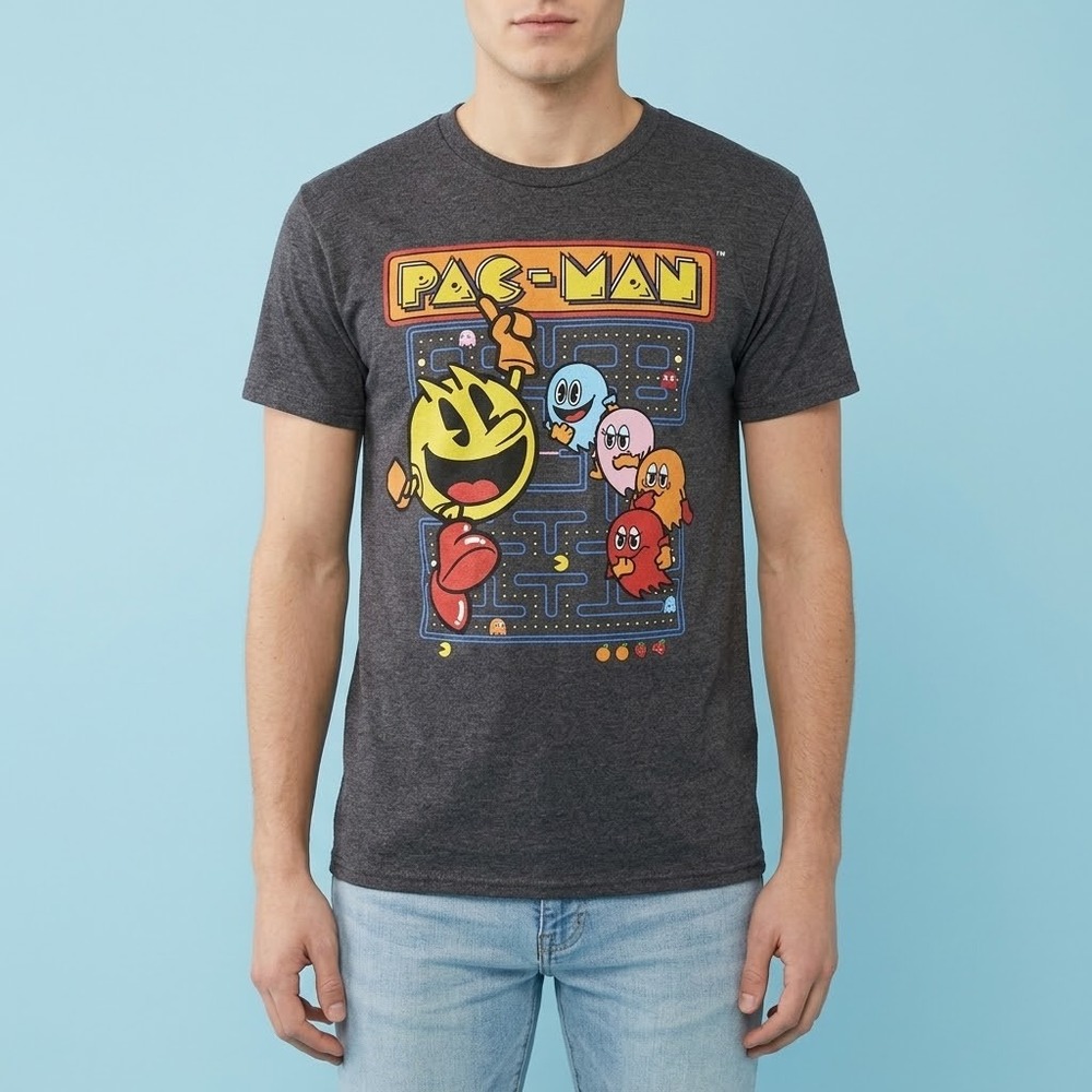 Vintage Pac-Man Arcade Video Game Graphic T-Shirt Men's Size S Charcoal